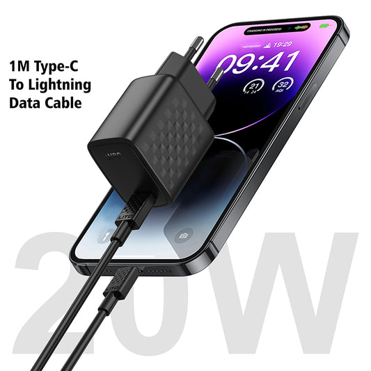 Verkkolaturi Lightning-kaapelilla Lito LC13L, 20W, 3A, 1 x USB-C, Musta