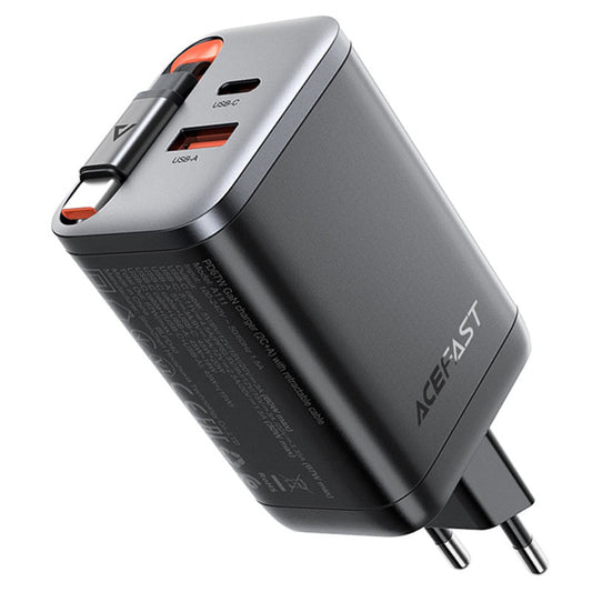 Verkkolaturi USB-C-kaapelilla Acefast A111, 67W, 3A, 1 x USB-A - 1 x USB-C, Musta