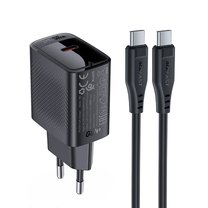 Verkkolaturi USB-C-kaapelilla Acefast A82, 20W, 3A, 1 x USB-C, Musta