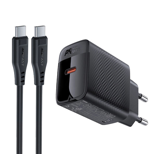 Verkkolaturi USB-C-kaapelilla Acefast A82, 20W, 3A, 1 x USB-C, Musta