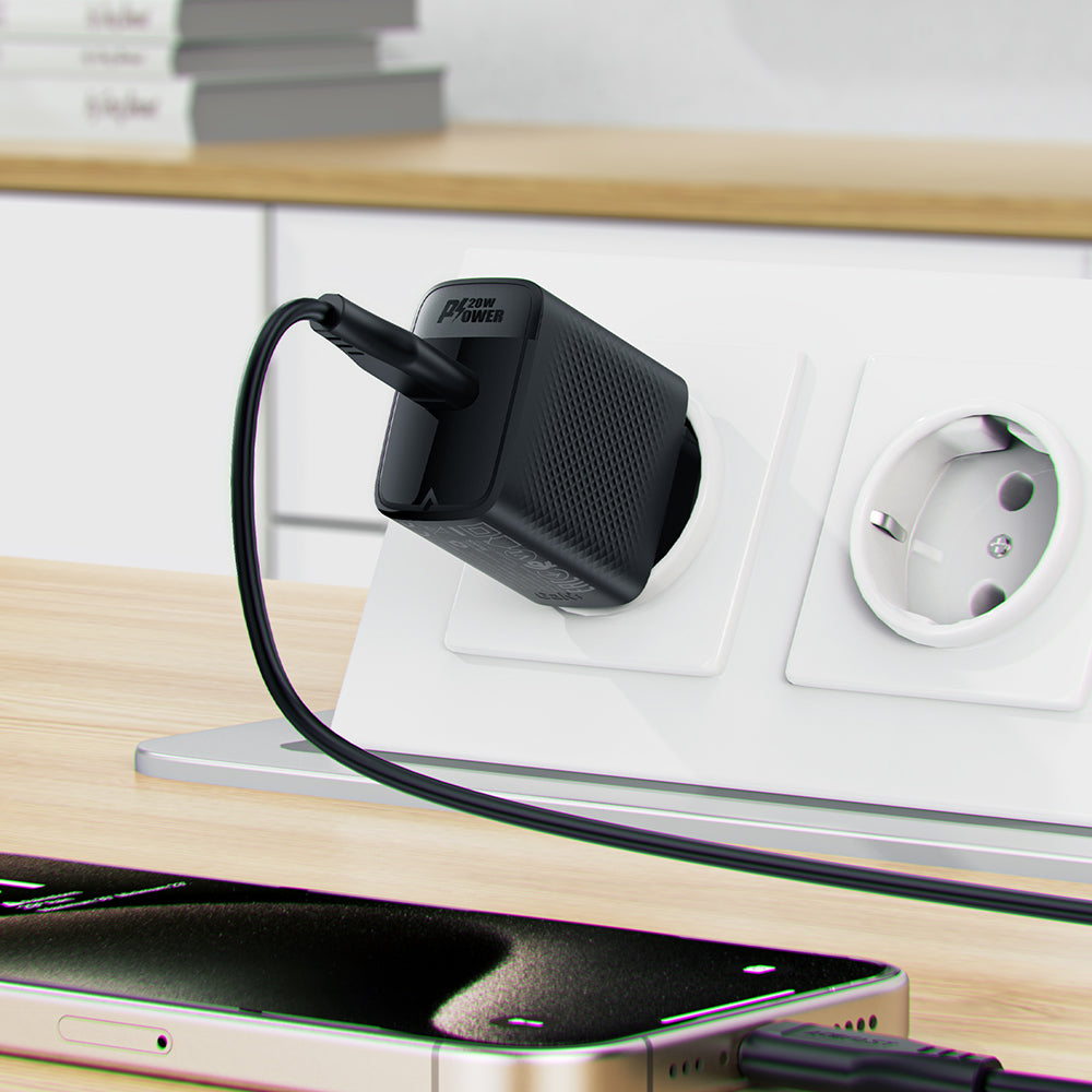 Verkkolaturi USB-C-kaapelilla Acefast A82, 20W, 3A, 1 x USB-C, Musta