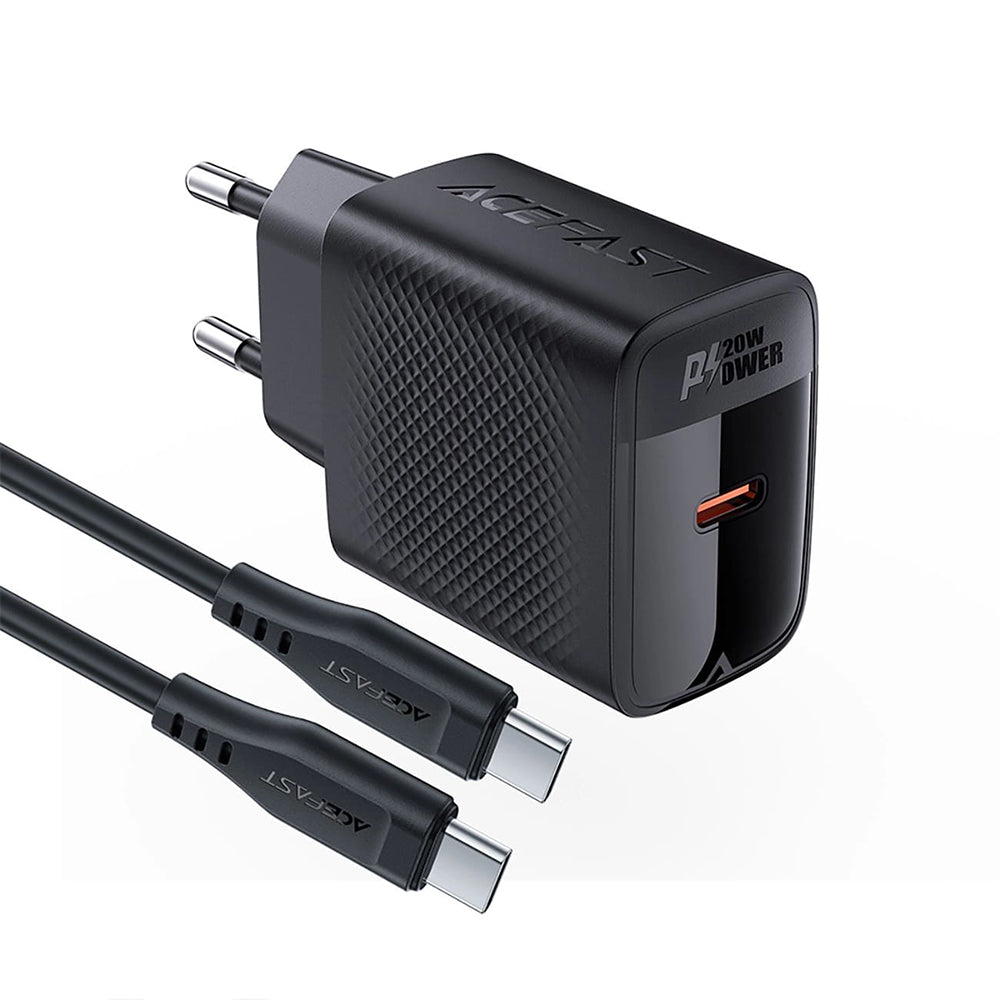 Verkkolaturi USB-C-kaapelilla Acefast A82, 20W, 3A, 1 x USB-C, Musta