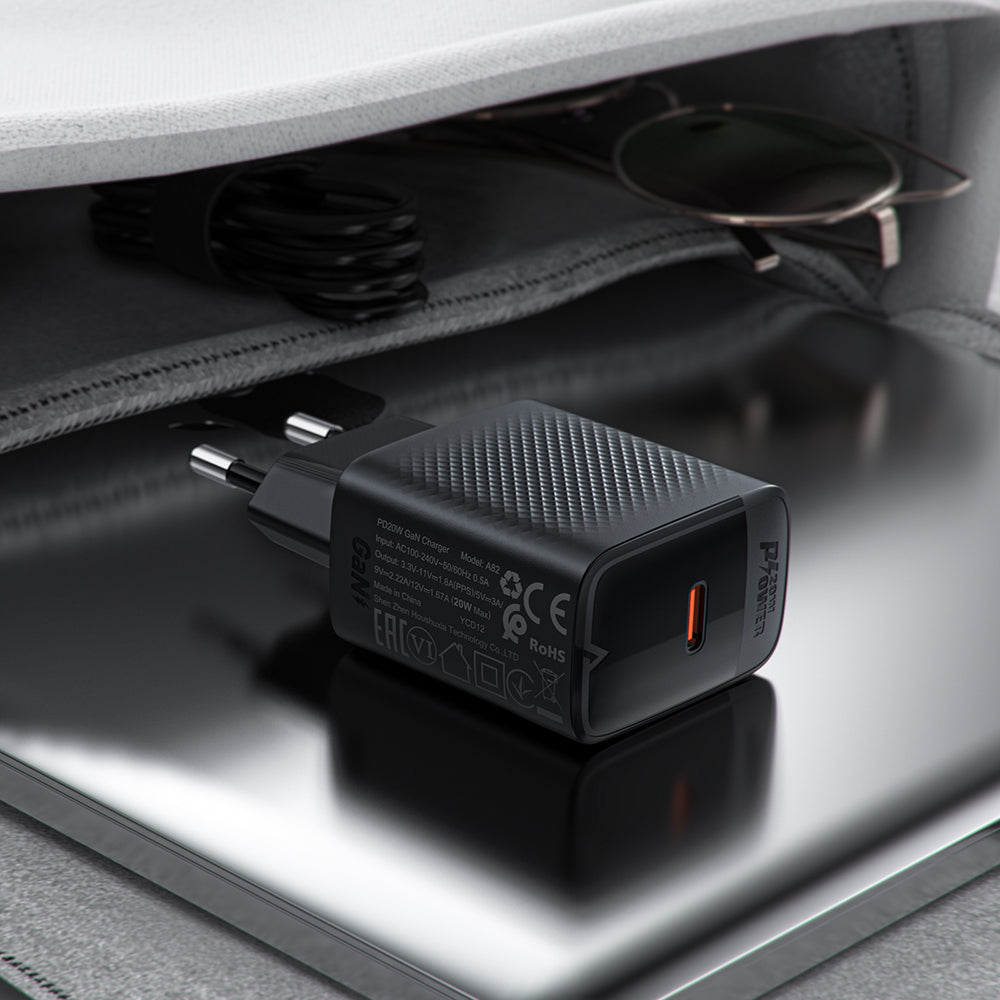 Verkkolaturi USB-C-kaapelilla Acefast A82, 20W, 3A, 1 x USB-C, Musta
