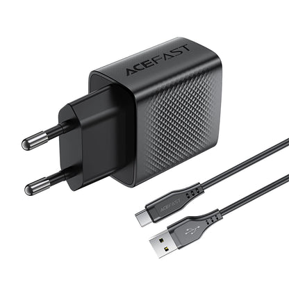Verkkolaturi USB-C-kaapelilla Acefast A90, 18W, 3A, 1 x USB-A, Musta