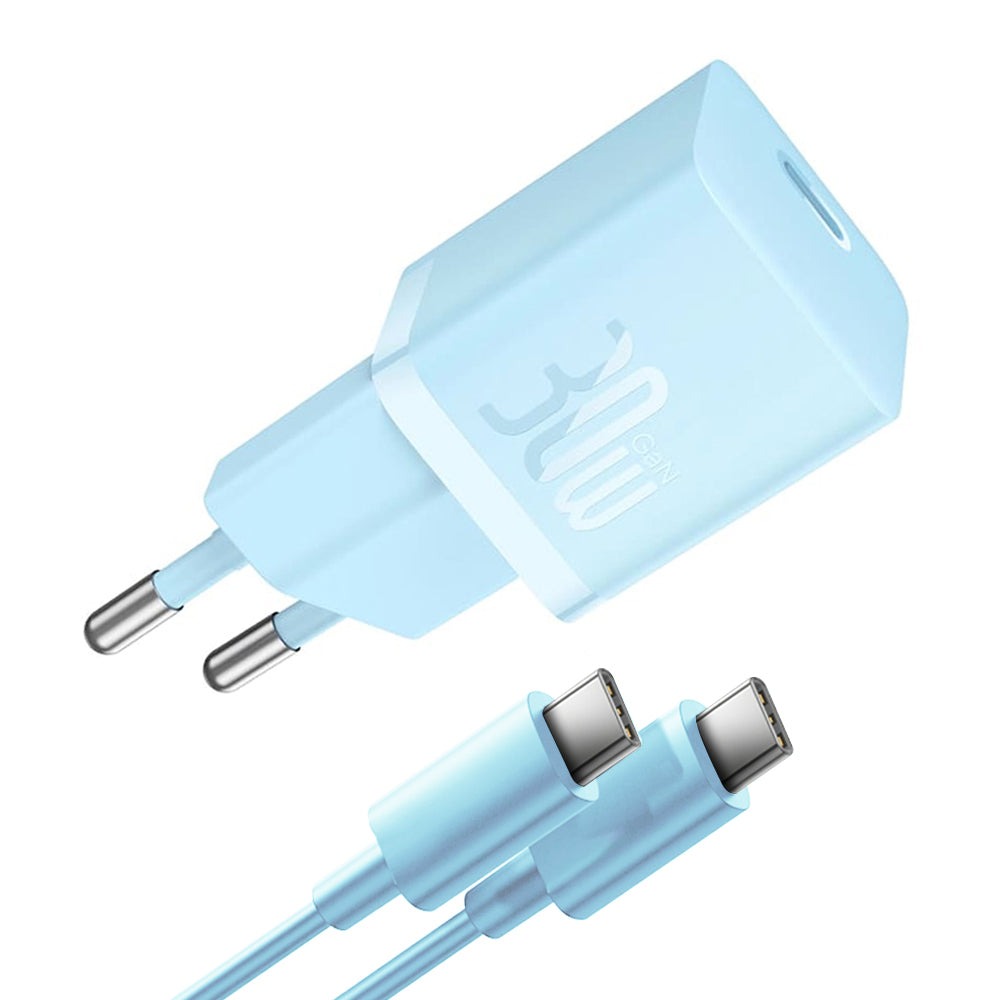 Verkkolaturi USB-C-kaapelilla Baseus GaN Mini 1C, 30W, 3A, 1 x USB-C, Sininen P10110902313-00