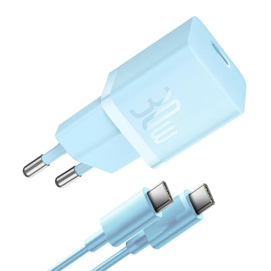 Verkkolaturi USB-C-kaapelilla Baseus GaN Mini 1C, 30W, 3A, 1 x USB-C, Sininen P10110902313-00