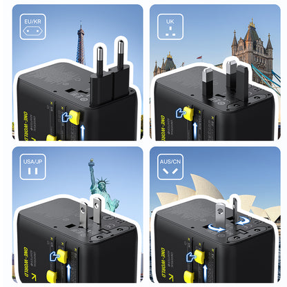 Verkkolaturi USB-C-kaapelilla Baseus Travel PicoGo AG11, 45W, 2 x Pistorasia - 1 x USB-C - 2 x USB-A, Musta E0307F00