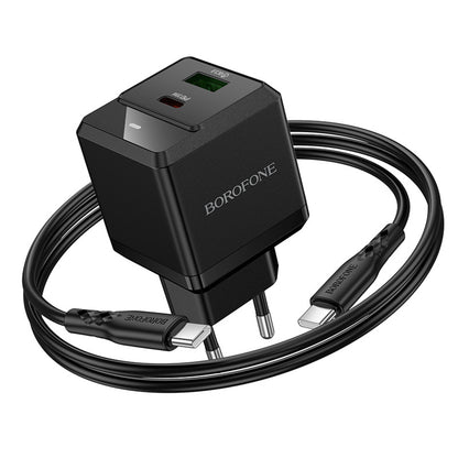 Network Charger with USB-C Cable Borofone BN19 Intenso, 20W, 3A, 1 x USB-A - 1 x USB-C, Black