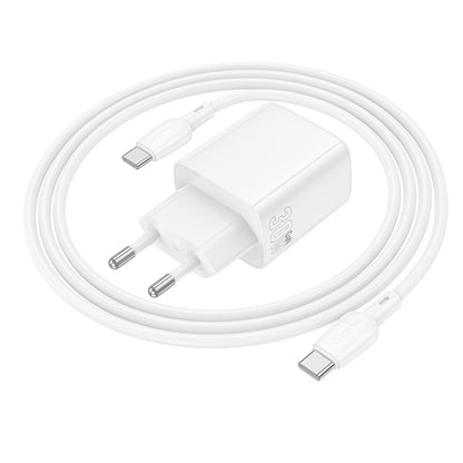 Verkkolaturi USB-C-kaapelilla Borofone BN29 Fuente, 30W, 3A, 1 x USB-A - 1 x USB-C, Valkoinen