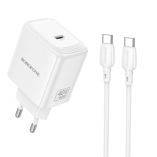 Verkkolaturi USB-C-kaapelilla Borofone BN33 Fuente, 40W, 1 x USB-C, Valkoinen