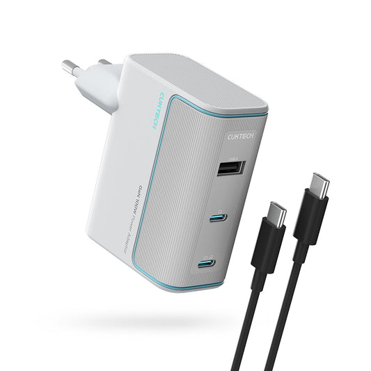Verkkolaturi USB-C-kaapelilla Cuktech, 100W, 5A, 1 x USB-A - 2 x USB-C, Valkoinen CKAD1003EUGW