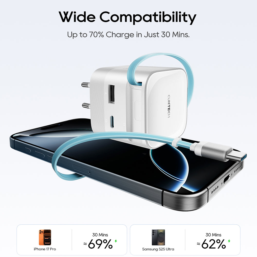 Cuktech USB-C Cable Wall Charger, 67W, 3.25A, 1 x USB-A - 1 x USB-C, White CUKA653WEUWT
