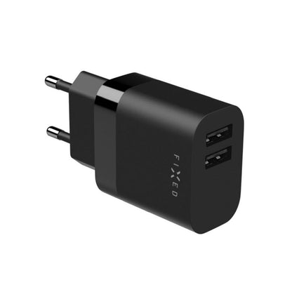 Verkkolaturi USB-C-kaapelilla Fixed, 17W, 3A, 2 x USB-A, Musta
