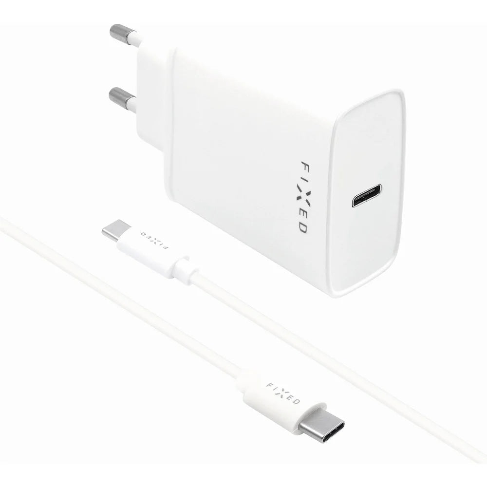 Verkkolaturi USB-C-kaapelilla Fixed, 20W, 3A, 1 x USB-C, Valkoinen