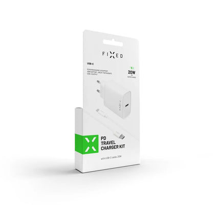 Verkkolaturi USB-C-kaapelilla Fixed, 20W, 3A, 1 x USB-C, Valkoinen
