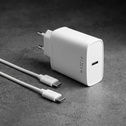 Verkkolaturi USB-C-kaapelilla Fixed, 20W, 3A, 1 x USB-C, Valkoinen