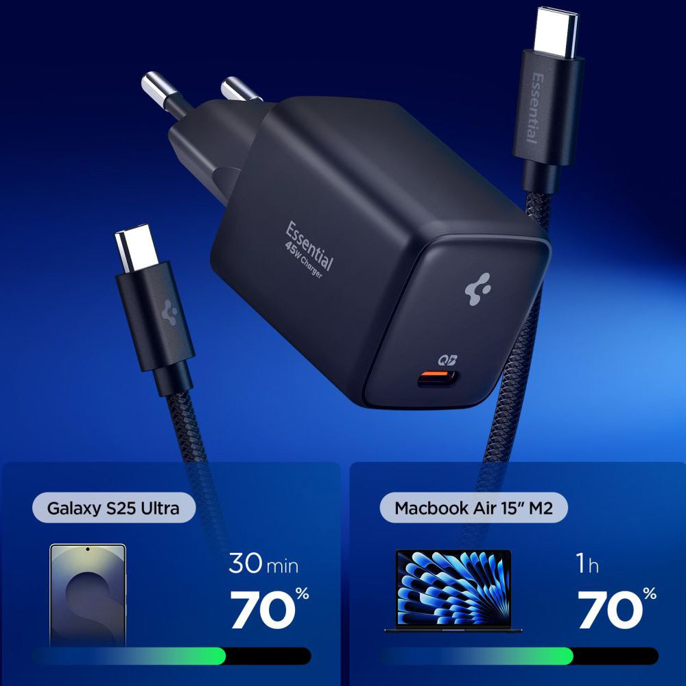 Verkkolaturi USB-C-kaapelilla Spigen EE451EU Essential, 45W, 3A, 1 x USB-C, Musta ACH09474