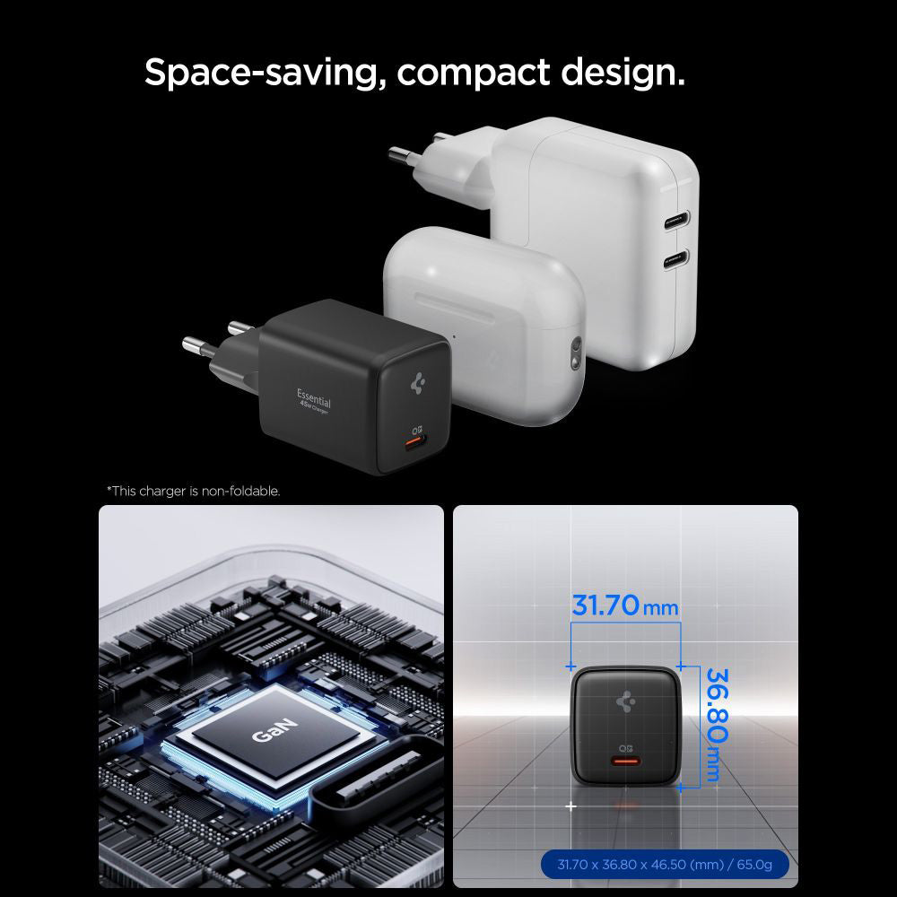 Verkkolaturi USB-C-kaapelilla Spigen EE451EU Essential, 45W, 3A, 1 x USB-C, Musta ACH09474