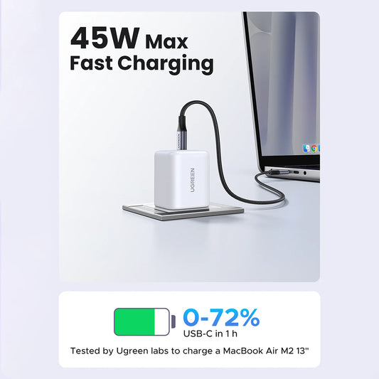 Verkkolaturi USB-C-kaapelilla UGREEN X524 (65055), 45W, 3A, 1 x USB-C, Valkoinen