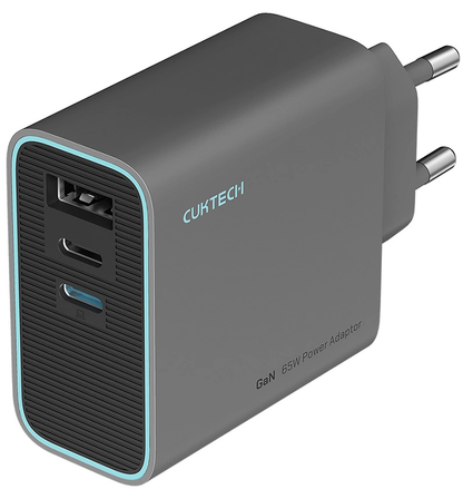 Cuktech-verkkolaturi, 65W, 3A, 1 x USB-A - 2 x USB-C, Harmaa CUKAD653EUGR