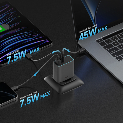 Cuktech-verkkolaturi, 65W, 3A, 1 x USB-A - 2 x USB-C, Harmaa CUKAD653EUGR