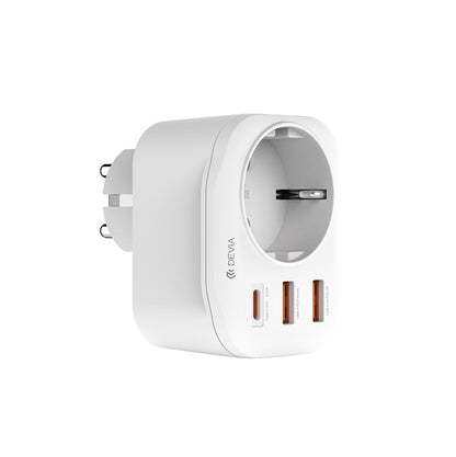 DEVIA WW09-F-PD Verkkolaturi, 20W, 3A, 2 x USB-A - 1 x USB-C - 1 x Schuko, Valkoinen