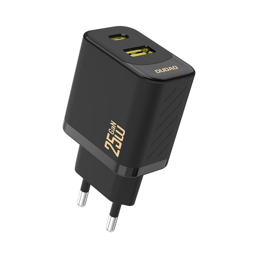 Dudao A26T -verkkolaturi, 25W, 3A, 1 x USB-A - 1 x USB-C, Musta