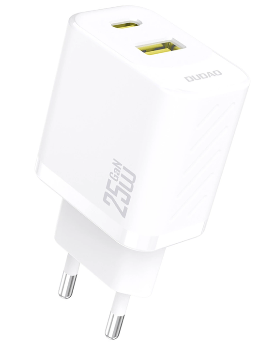 Dudao A26T -verkkolaturi, 25W, 3A, 1 x USB-A - 1 x USB-C, Valkoinen