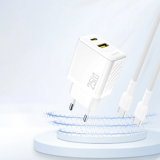 Dudao A26T -verkkolaturi, 25W, 3A, 1 x USB-A - 1 x USB-C, Valkoinen