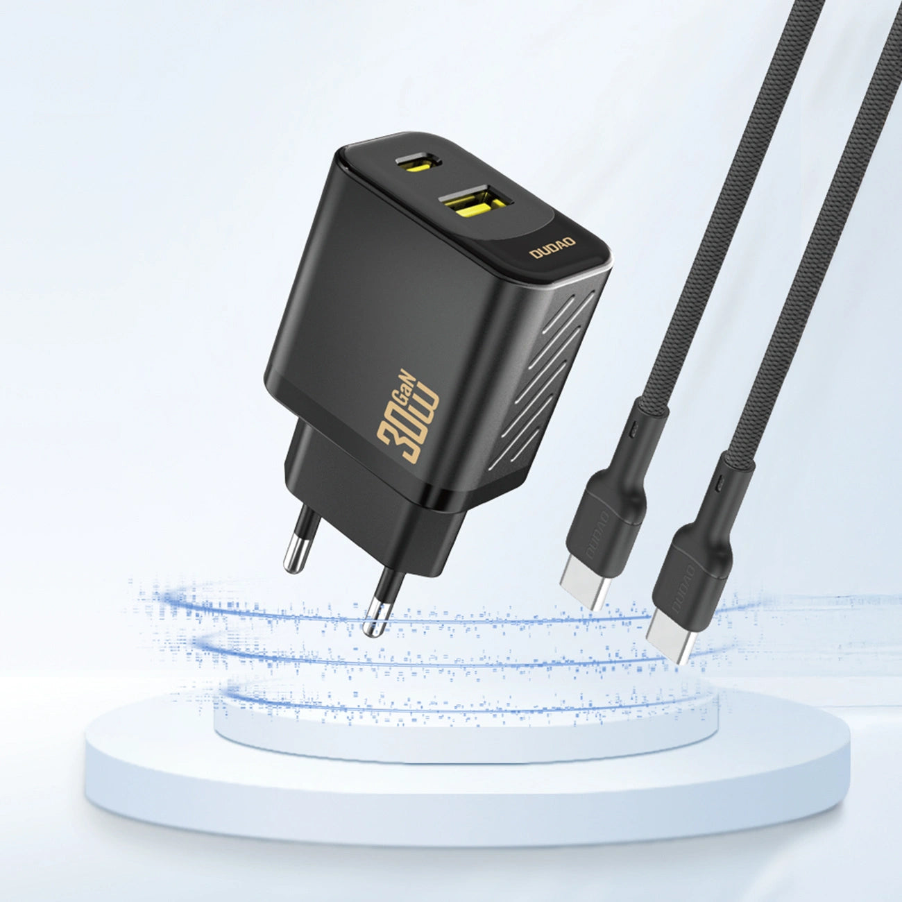 Dudao A27TEU -verkkolaturi, 30W, 3A, 1 x USB-A - 1 x USB-C, Musta