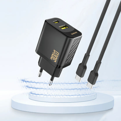 Dudao A27TEU -verkkolaturi, 30W, 3A, 1 x USB-A - 1 x USB-C, Musta