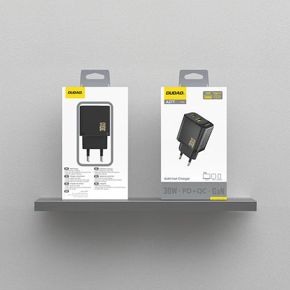 Dudao A27TEU -verkkolaturi, 30W, 3A, 1 x USB-A - 1 x USB-C, Musta