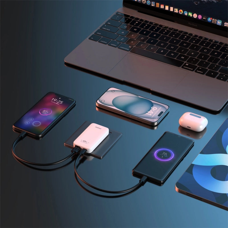 Dudao A65Q Travel -verkkolaturi, 65W, 3.25A, 1 x USB-A - 1 x USB-C, Valkoinen