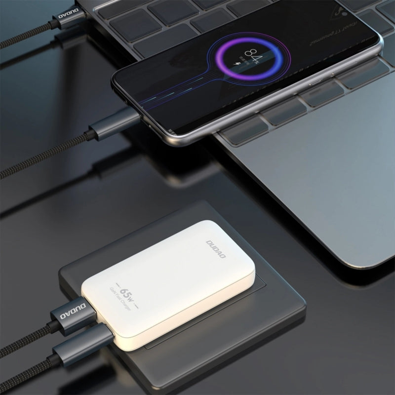 Dudao A65Q Travel -verkkolaturi, 65W, 3.25A, 1 x USB-A - 1 x USB-C, Valkoinen