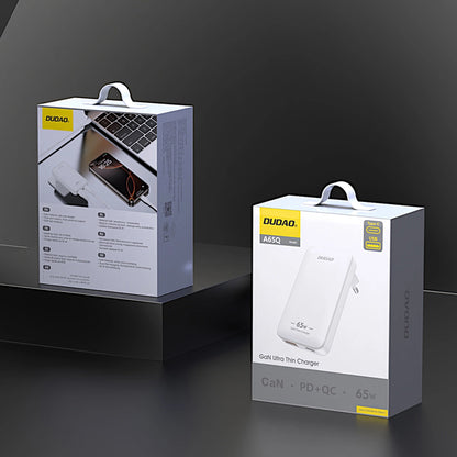 Dudao A65Q Travel -verkkolaturi, 65W, 3.25A, 1 x USB-A - 1 x USB-C, Valkoinen