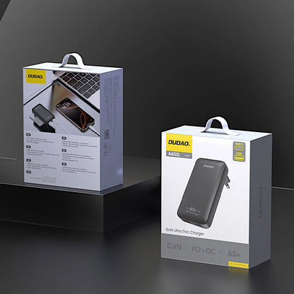 Dudao A65Q Travel -verkkolaturi, 65W, 3.25A, 1 x USB-A - 1 x USB-C, Musta