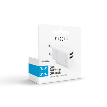 Fixed-verkkolaturi, 17W, 3A, 2 x USB-A, Valkoinen