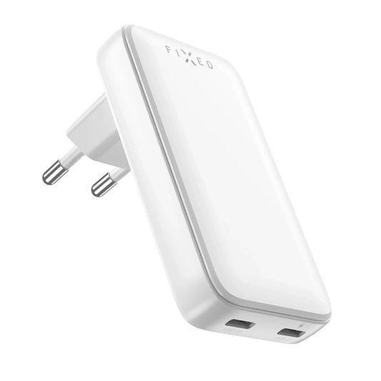 Verkkolaturi Fixed Slim, 45W, 3A, 2 x USB-C, Valkoinen