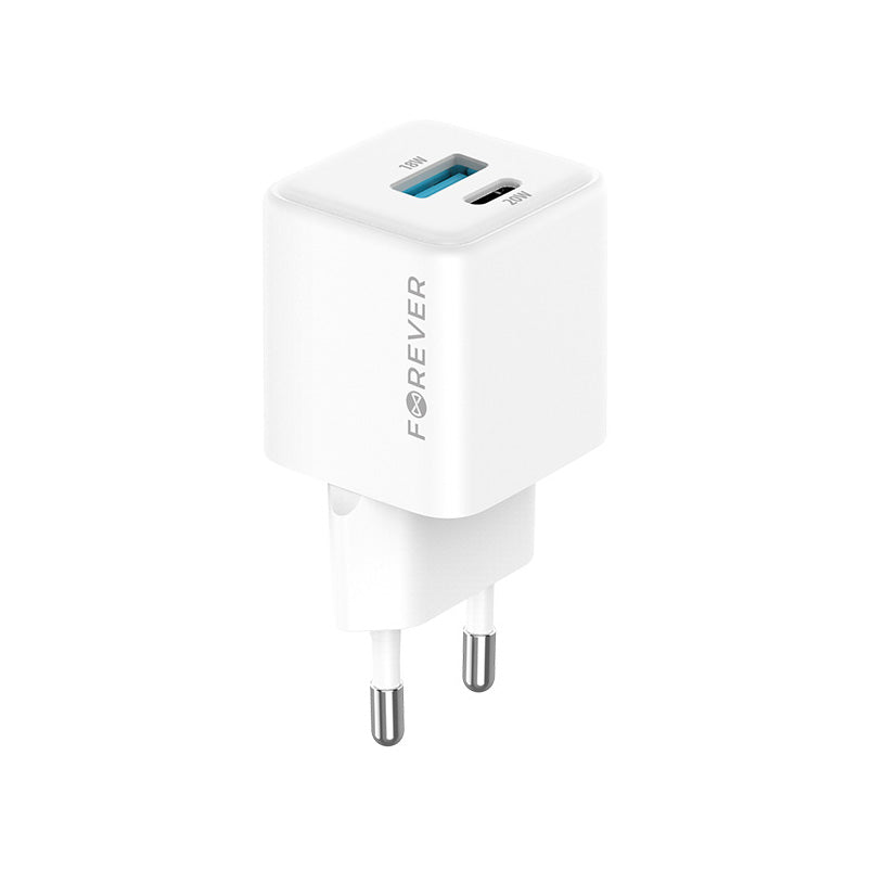 Forever TC-08-20AC Network Charger, 20W, 3A, 1 x USB-A - 1 x USB-C, White