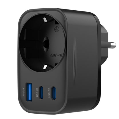 HAVIT UC142 Verkkolaturi, 30W, 3A, 1 x USB-A - 2 x USB-C - 1 x Schuko, Musta