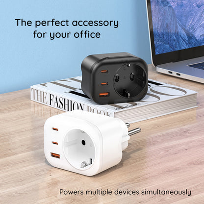 HAVIT UC142 Verkkolaturi, 30W, 3A, 1 x USB-A - 2 x USB-C - 1 x Schuko, Musta