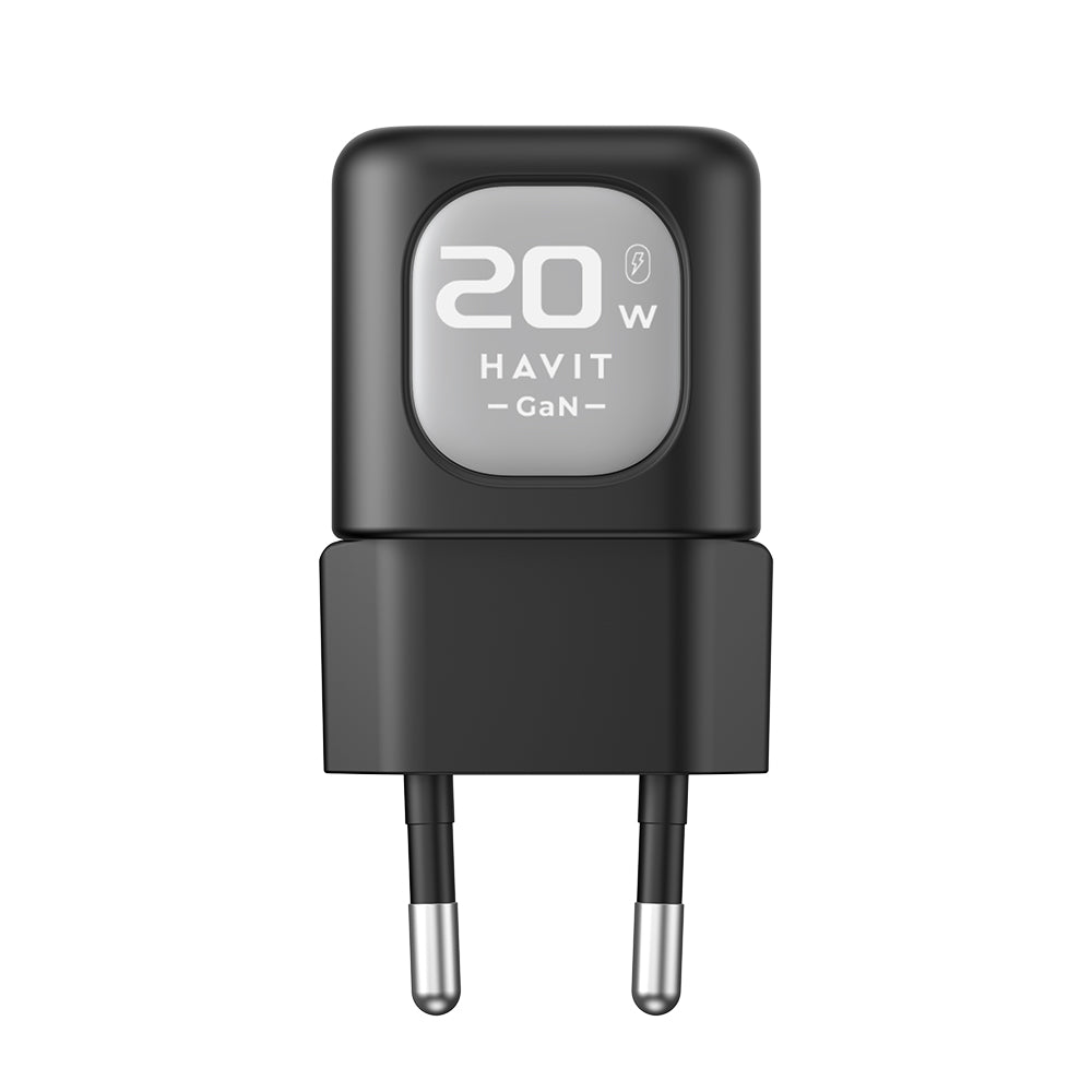 HAVIT UC220 Verkkolaturi, 20W, 3A, 1 x USB-A - 1 x USB-C, Musta Harmaa