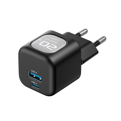 HAVIT UC220 Verkkolaturi, 20W, 3A, 1 x USB-A - 1 x USB-C, Musta Harmaa