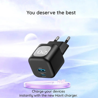 HAVIT UC220 Verkkolaturi, 20W, 3A, 1 x USB-A - 1 x USB-C, Musta Harmaa