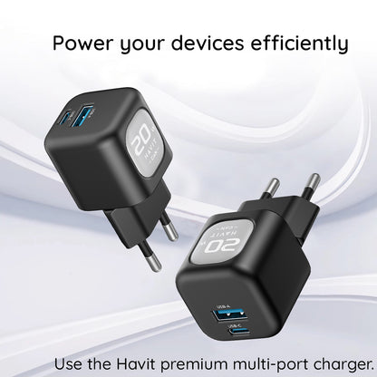 HAVIT UC220 Verkkolaturi, 20W, 3A, 1 x USB-A - 1 x USB-C, Musta Harmaa