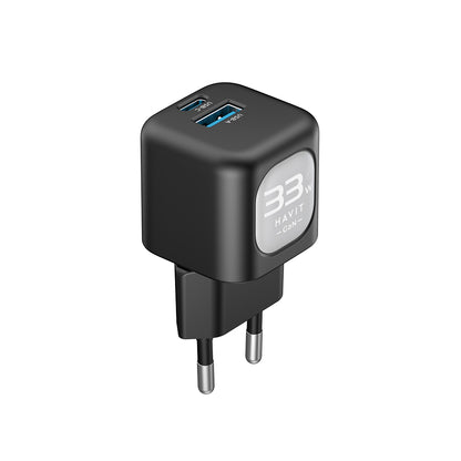 HAVIT UC230 Verkkolaturi, 33W, 3A, 1 x USB-A - 1 x USB-C, Musta Harmaa