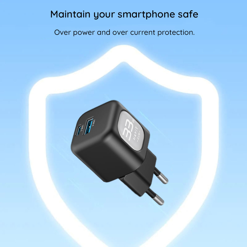 HAVIT UC230 Verkkolaturi, 33W, 3A, 1 x USB-A - 1 x USB-C, Vihreä