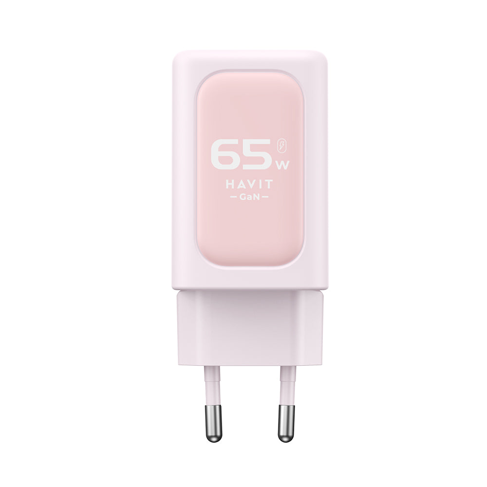 HAVIT UC260 Verkkolaturi, 65W, 3A, 1 x USB-A - 2 x USB-C, Pinkki