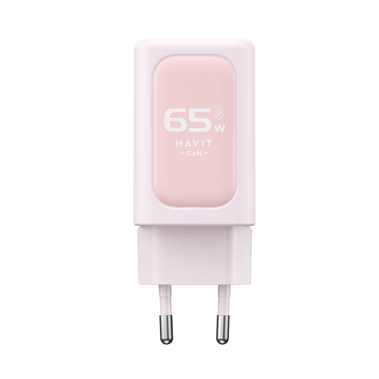 HAVIT UC260 Verkkolaturi, 65W, 3A, 1 x USB-A - 2 x USB-C, Pinkki