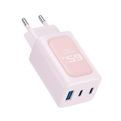 HAVIT UC260 Verkkolaturi, 65W, 3A, 1 x USB-A - 2 x USB-C, Pinkki